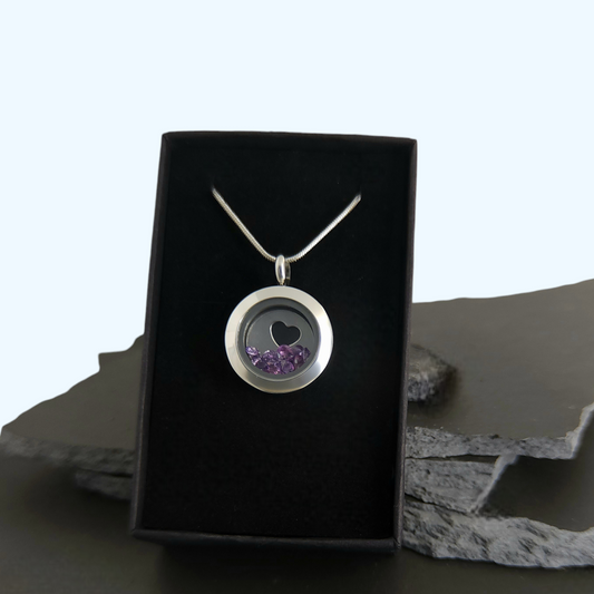 Amethyst Heart Locket Pendant - 20mm Stainless Steel - Timeless Trinkets NZ
