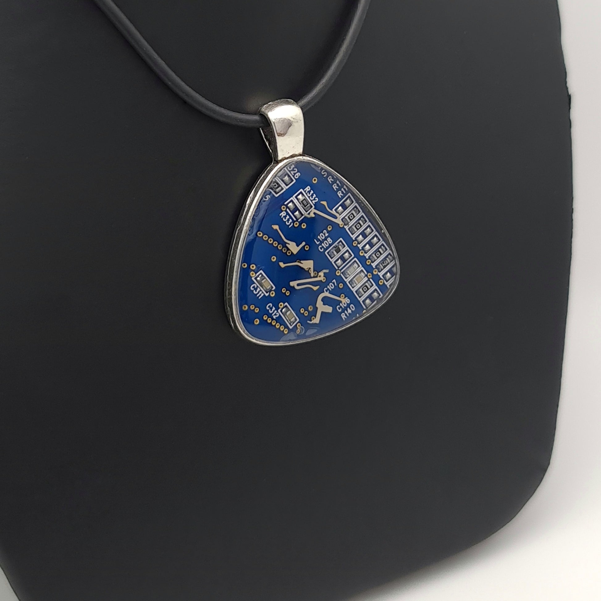 Blue Circuit Board Resin Pendant - Triangle 25mm - side view