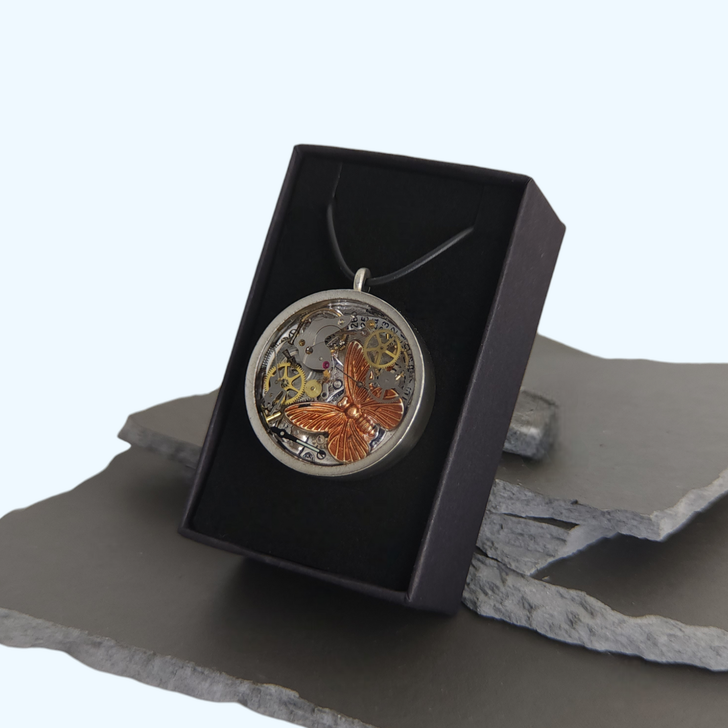 Butterfly Watch Movement Resin Pendant - 35mm - side view