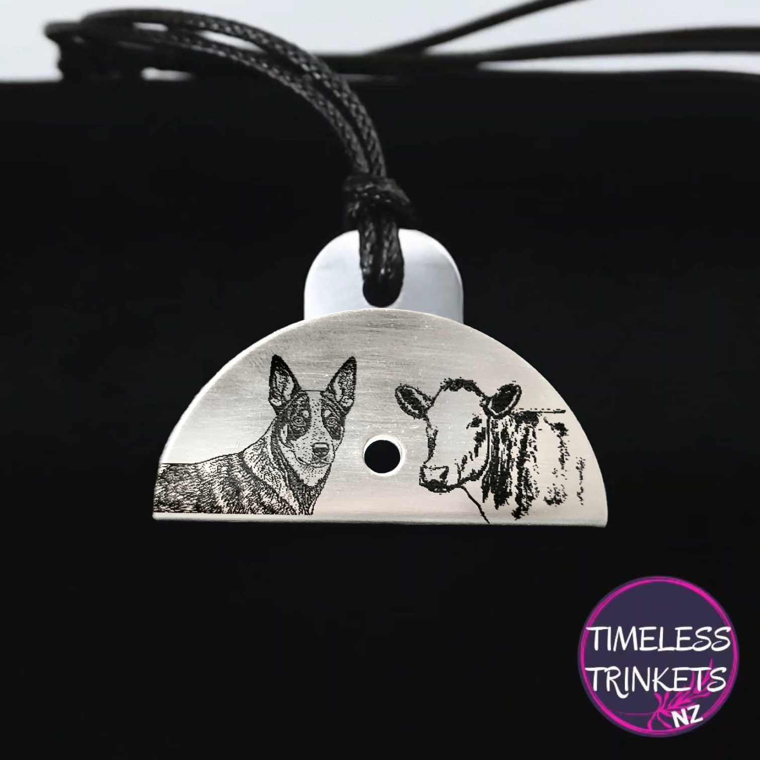 Cattle Dog & Cow Engraved Shepherds Whistle Pendant - Timeless Trinkets NZ