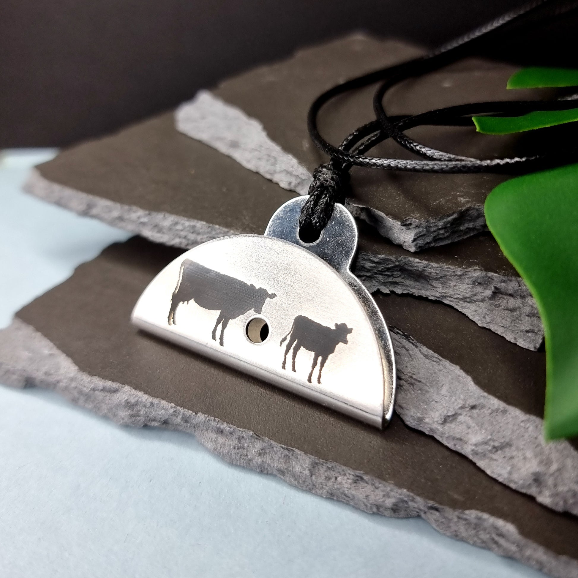 Cow & Calf Silhouette Engraved Shepherds Whistle Pendant - Timeless Trinkets NZ