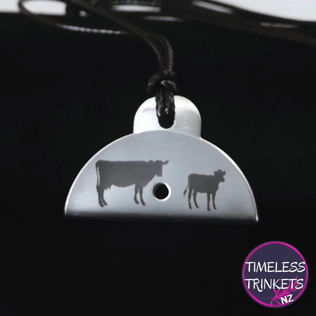 Cow & Calf Silhouette Engraved Shepherds Whistle Pendant