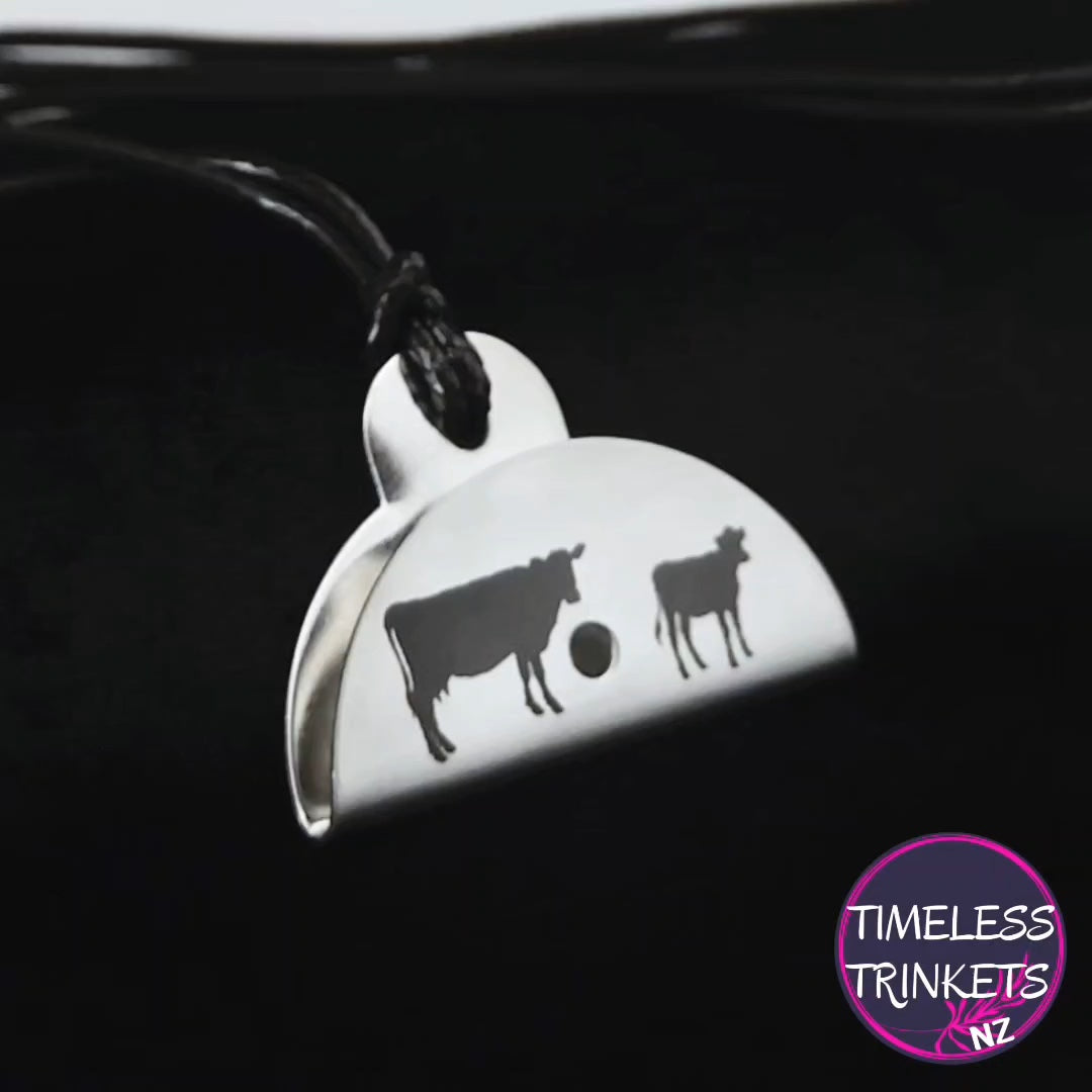 Cow & Calf Silhouette Engraved Shepherds Whistle Pendant Stainless Steel