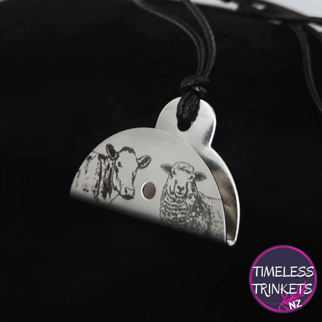 Cow and Sheep Engraved Shepherds Whistle Pendant