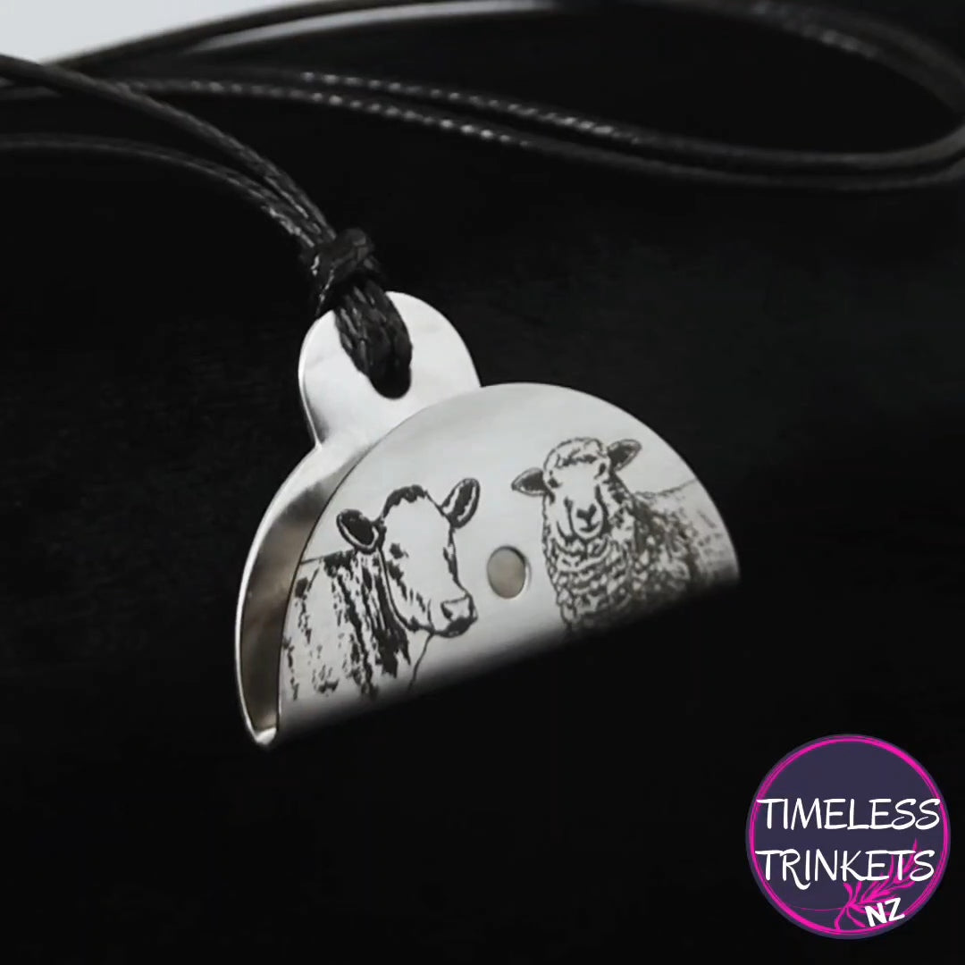 Cow and Sheep Engraved Shepherds Whistle Pendant - Stainless Steel