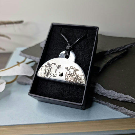Cow and Sheep Engraved Shepherds Whistle Pendant - In Box