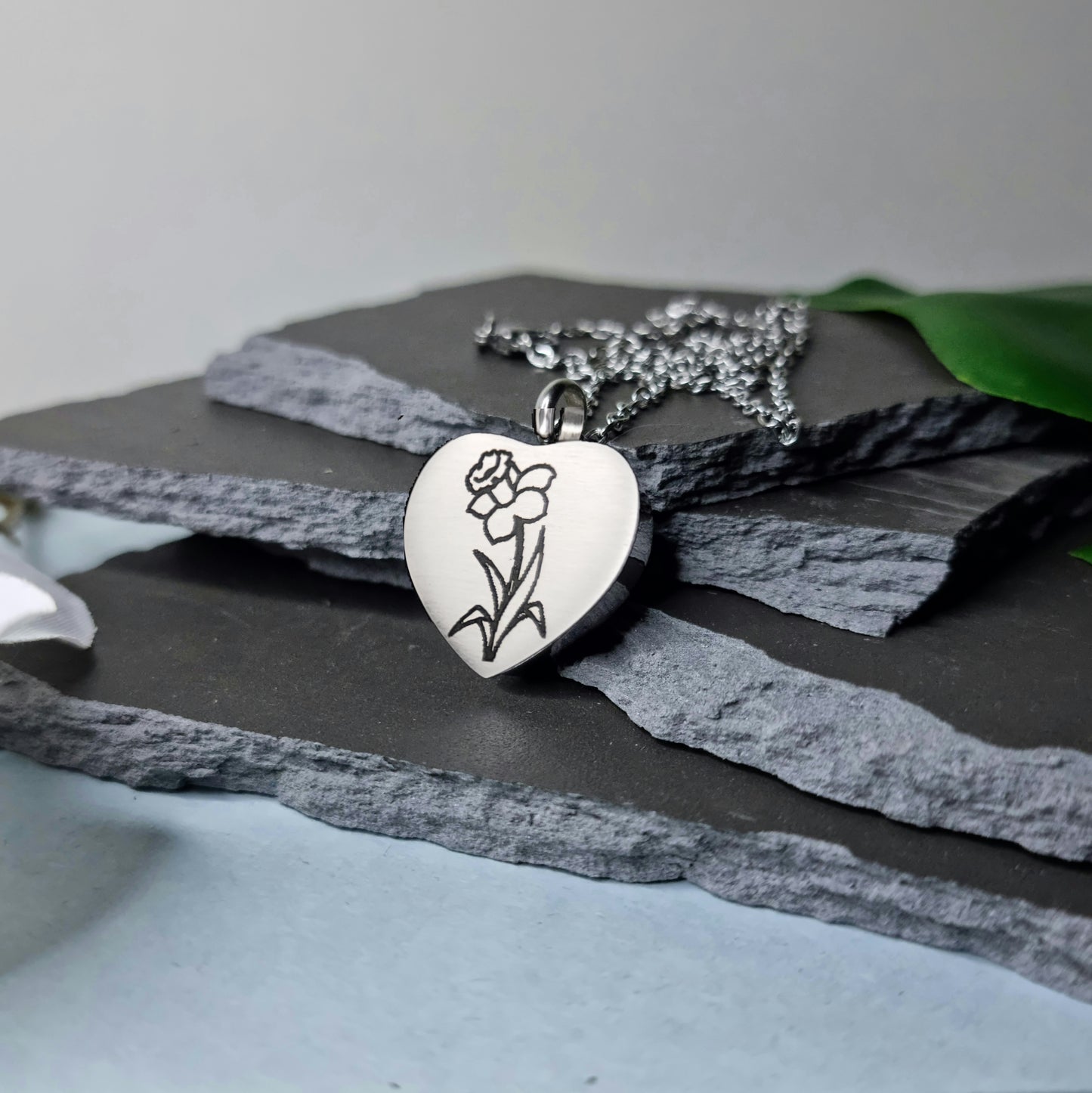 Daffodil Engraved Keepsake Memorial Necklace - Stainless Steel