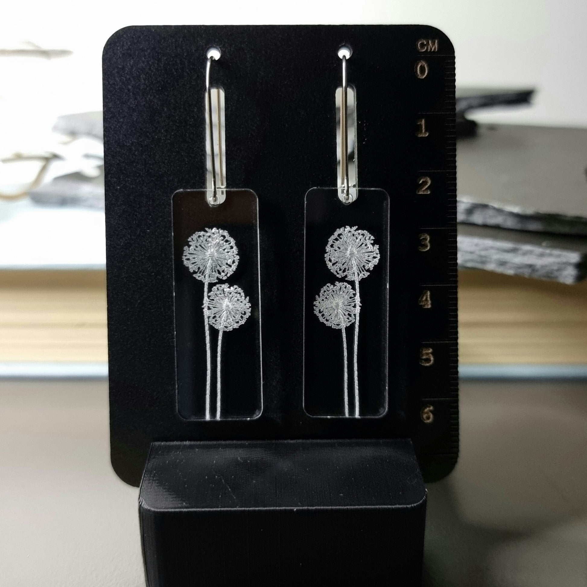 Dandelion Rectangle Engraved Earrings - Timeless Trinkets NZ