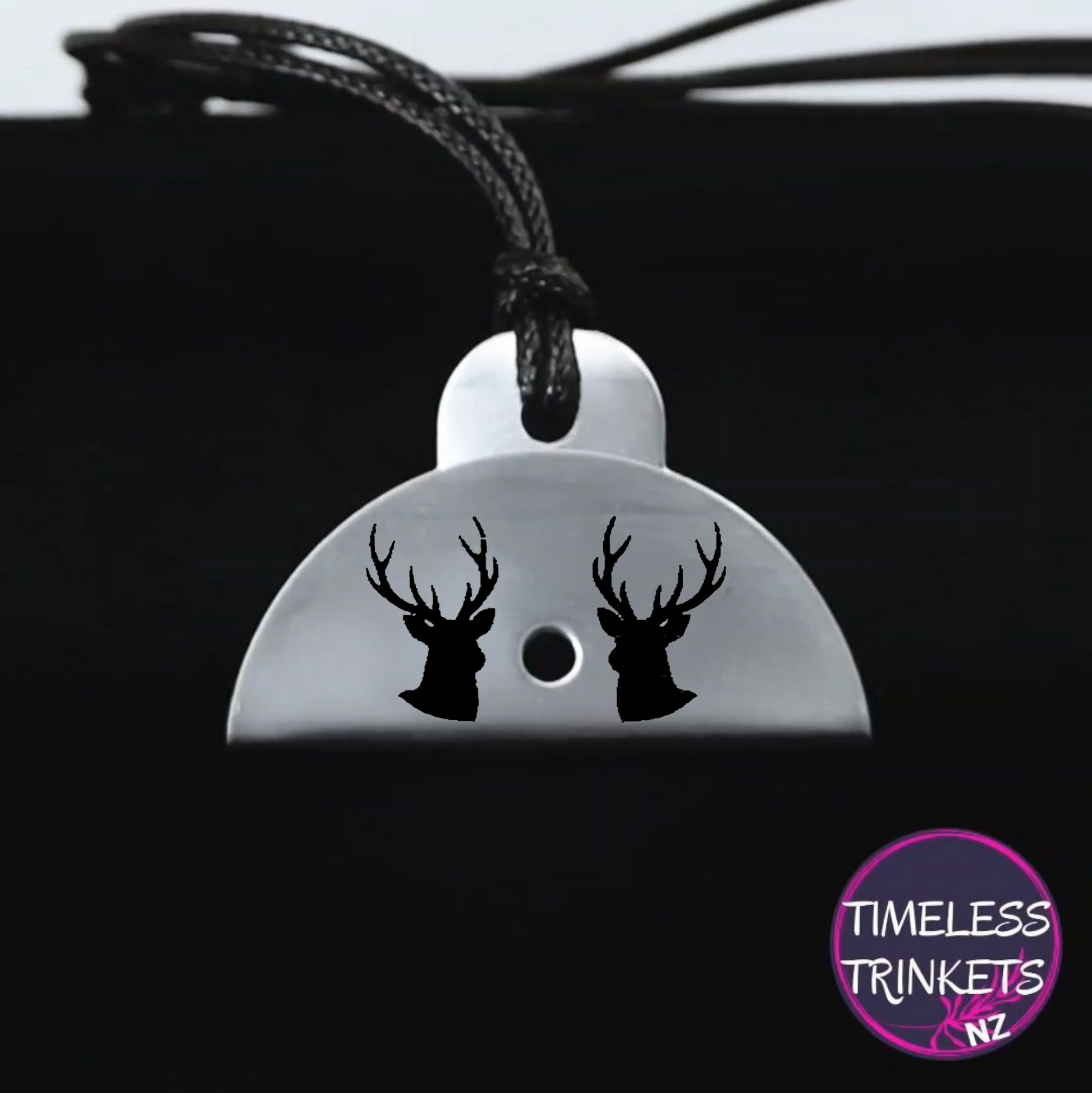 Deer Head Engraved Shepherds Whistle Pendant - Timeless Trinkets NZ