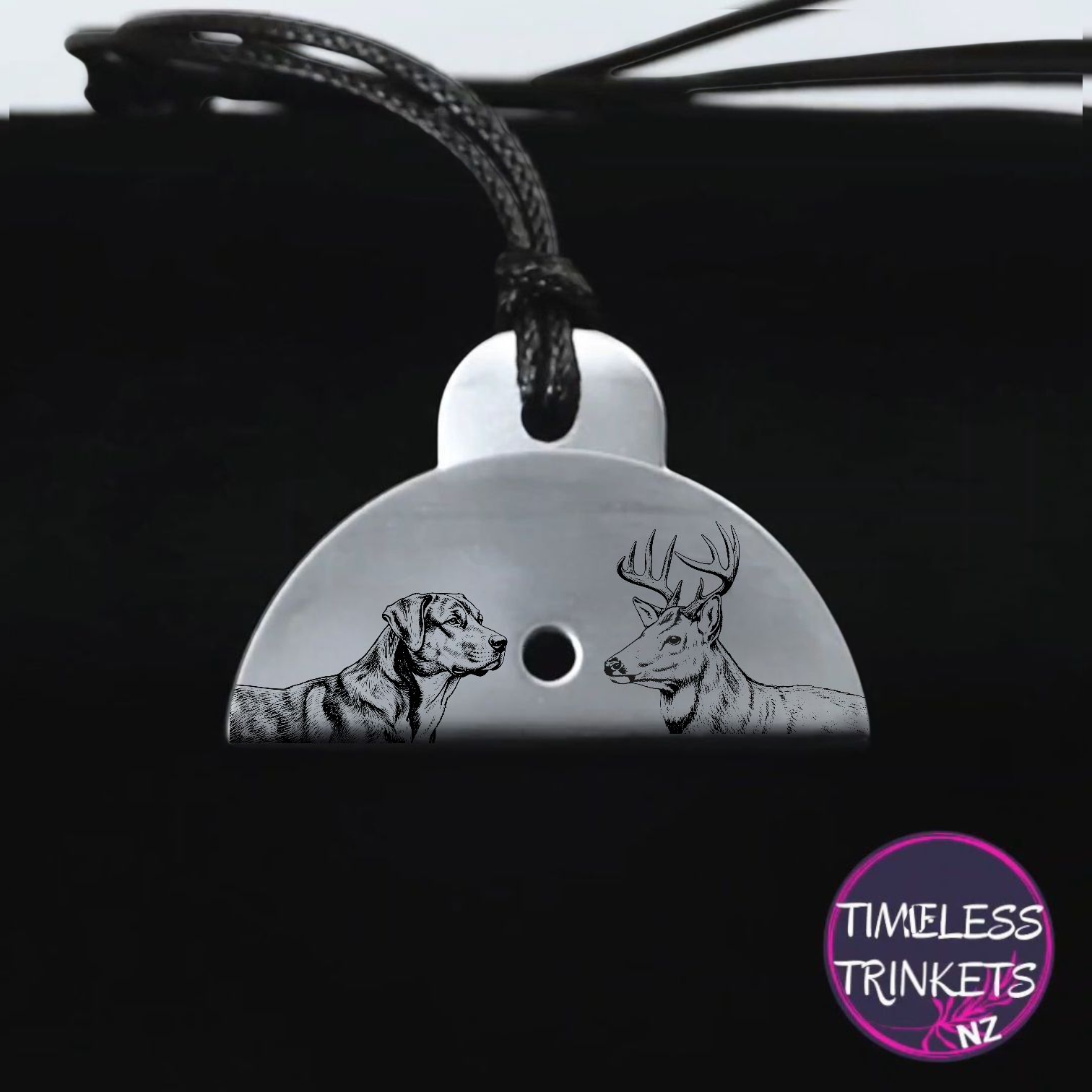 Dog & Deer Engraved Shepherds Whistle Pendant - Timeless Trinkets NZ