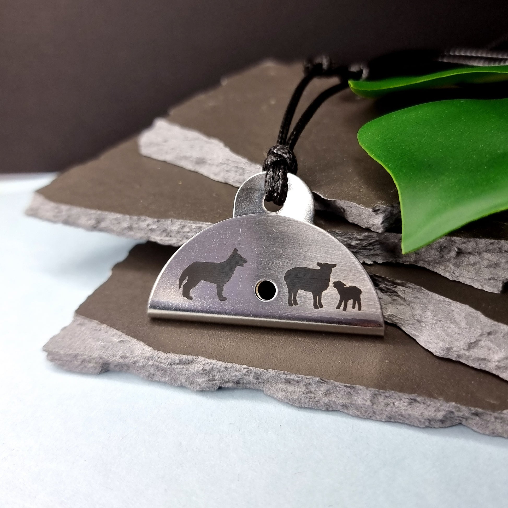 Dog & Sheep Silhouette Engraved Shepherds Whistle Pendant - Timeless Trinkets NZ