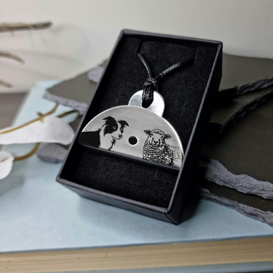 Dog & Sheep Engraved Shepherds Whistle Pendant - In Box