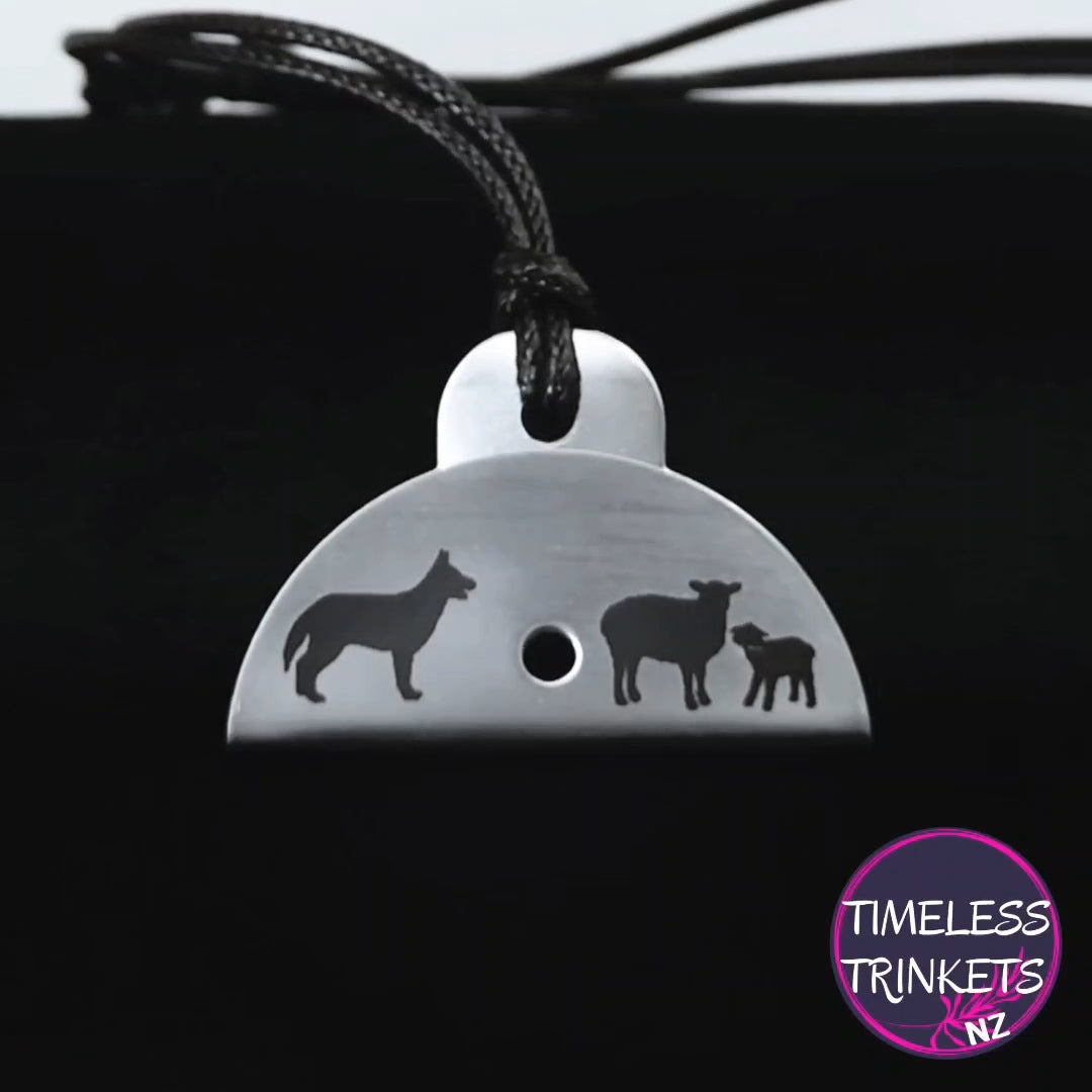 Dog & Sheep Silhouette Engraved Shepherds Whistle Pendant