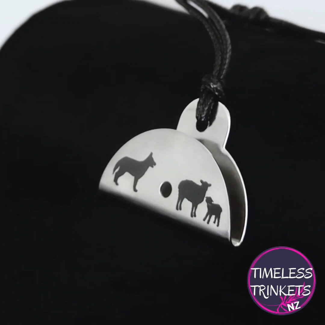 Dog & Sheep Silhouette Engraved Shepherds Whistle Pendant lamb