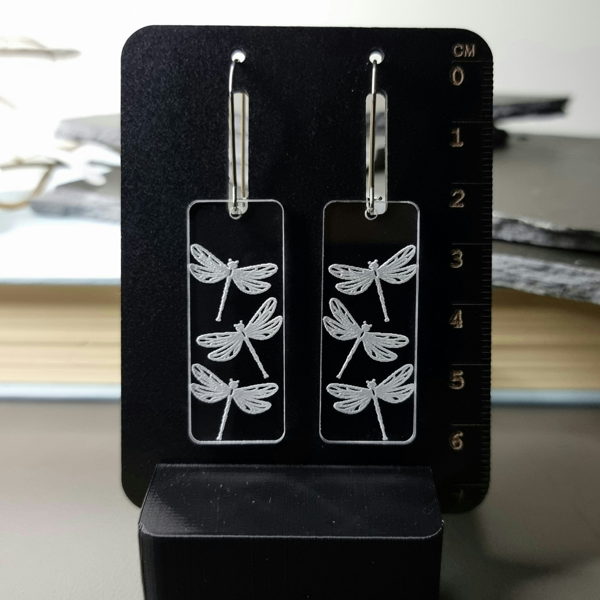 Dragonfly Rectangle Engraved Earrings - Timeless Trinkets NZ
