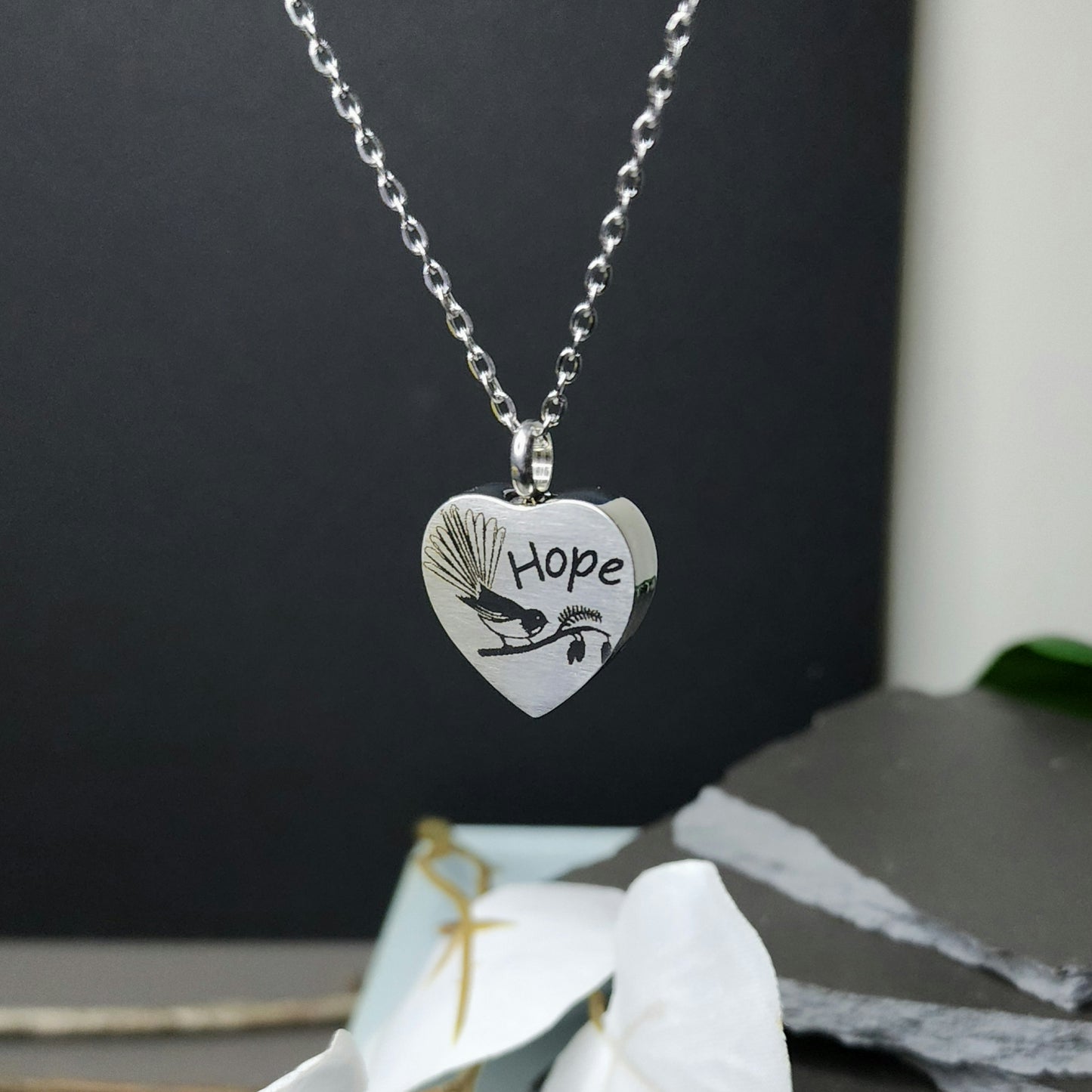 Fantail Hope Engraved Keepsake Memorial Necklace - Timeless Trinkets NZ