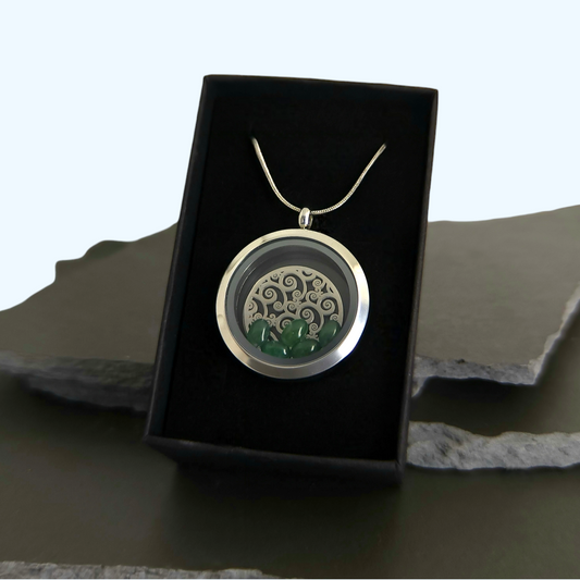Greenstone Locket Pendant - 30mm Stainless Steel - Timeless Trinkets NZ