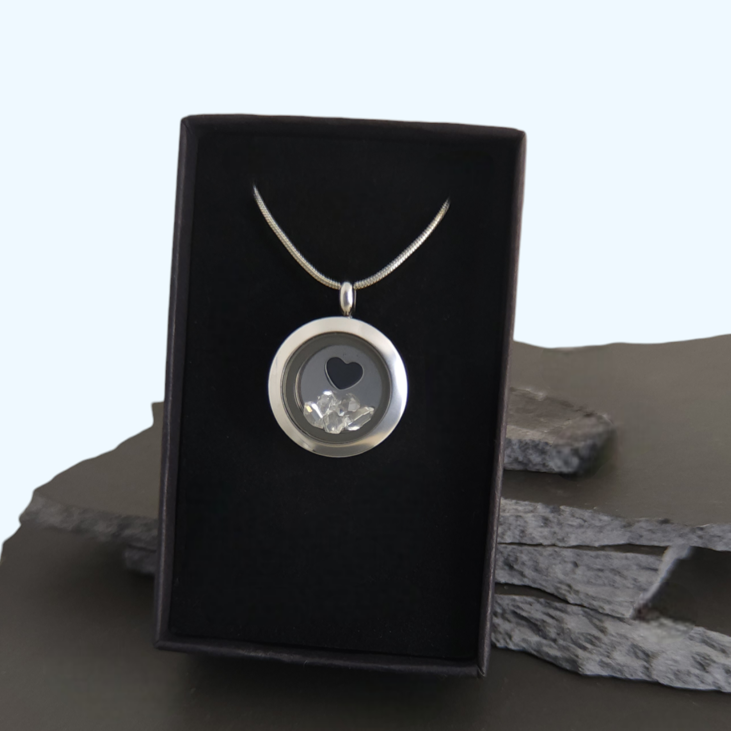Herkimer Diamond Locket Pendant - 20mm Stainless Steel - Timeless Trinkets NZ