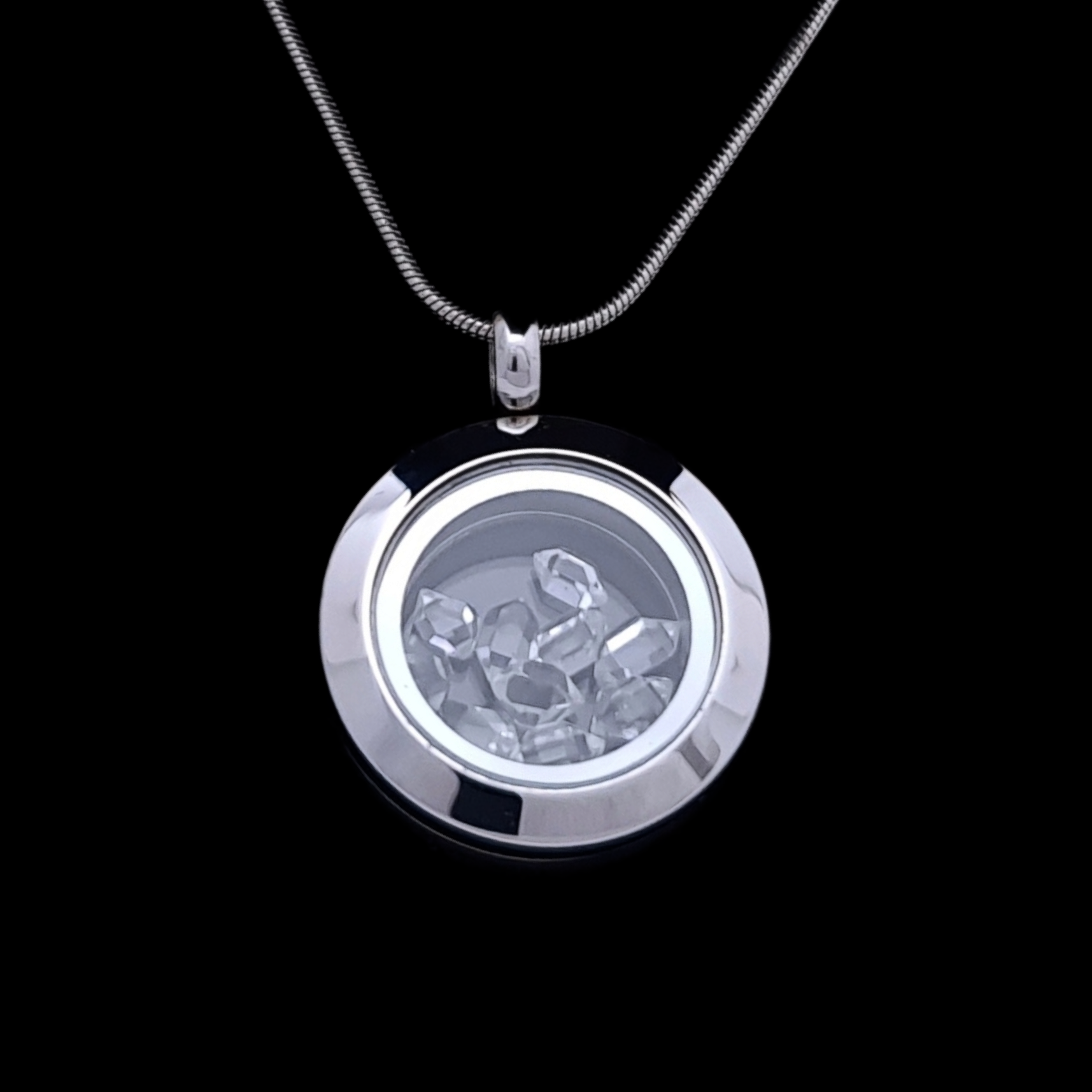 Herkimer Diamond Locket Pendant - 20mm Stainless Steel - Timeless Trinkets NZ