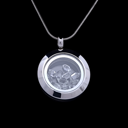 Herkimer Diamond Locket Pendant - 20mm Stainless Steel - Timeless Trinkets NZ