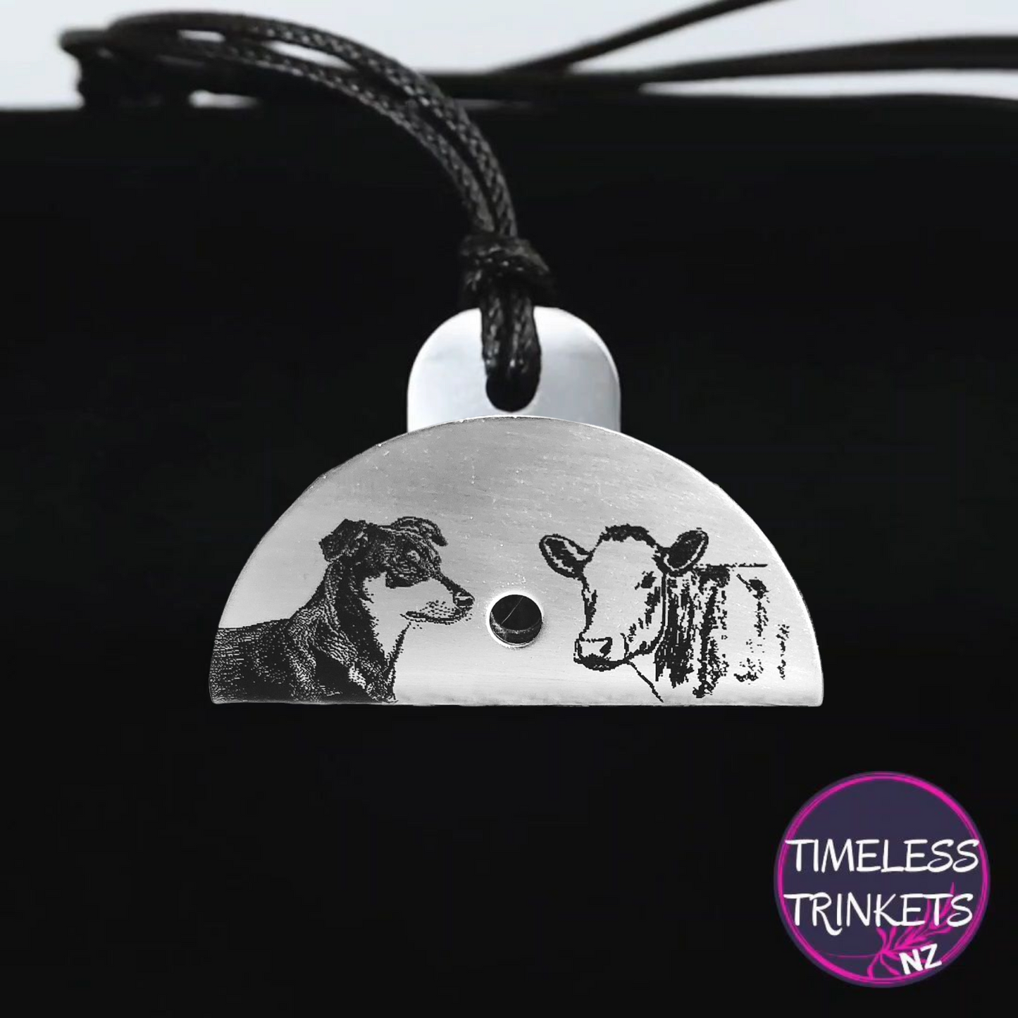 Huntaway & Cow Engraved Shepherds Whistle Pendant