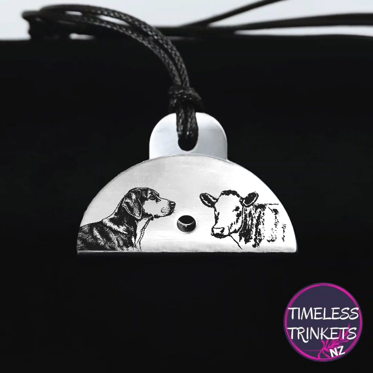 Huntaway & Cow Engraved Shepherds Whistle Pendant