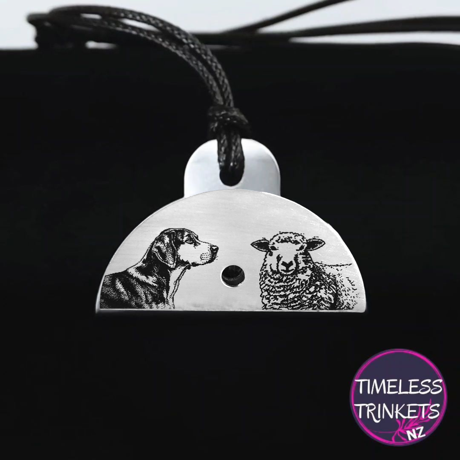 Huntaway & Sheep Engraved Shepherds Dog Whistle Pendant. - Timeless Trinkets NZ