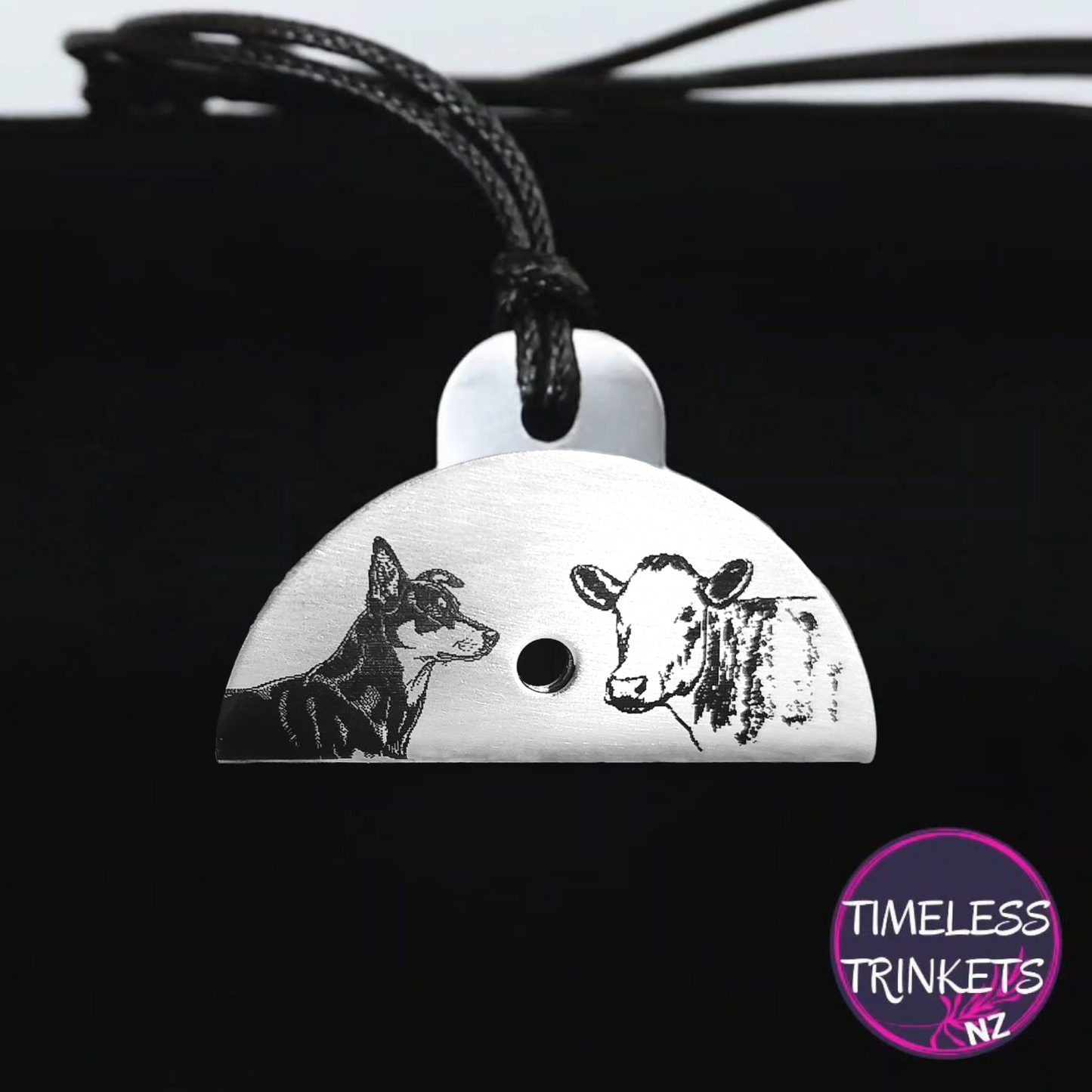 Kelpie & Cow Engraved Shepherds Whistle Pendant
