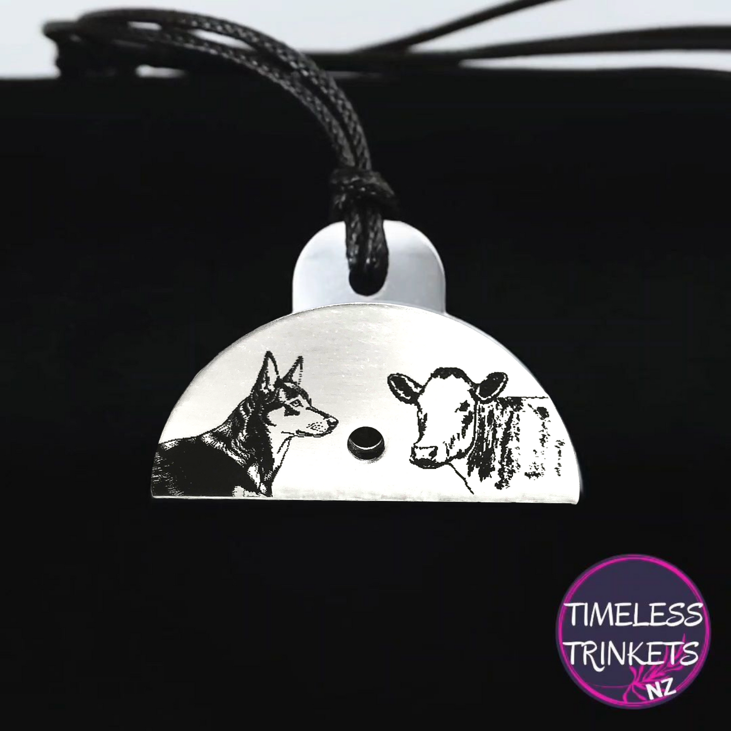 Kelpie & Cow Engraved Shepherds Whistle Pendant