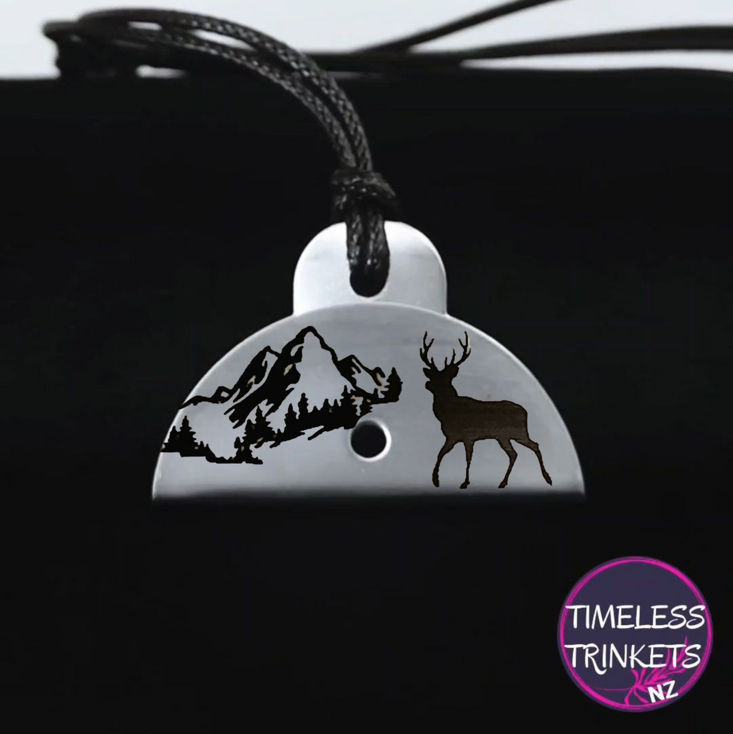 Mountain Deer Engraved Shepherds Whistle Pendant - Timeless Trinkets NZ