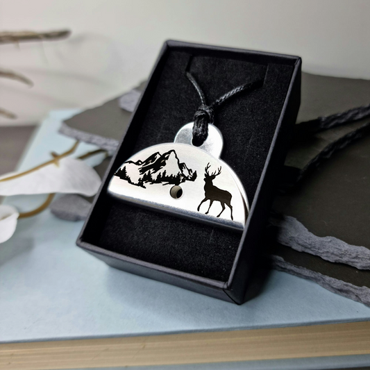 Mountain Deer Engraved Shepherds Whistle Pendant - Timeless Trinkets NZ