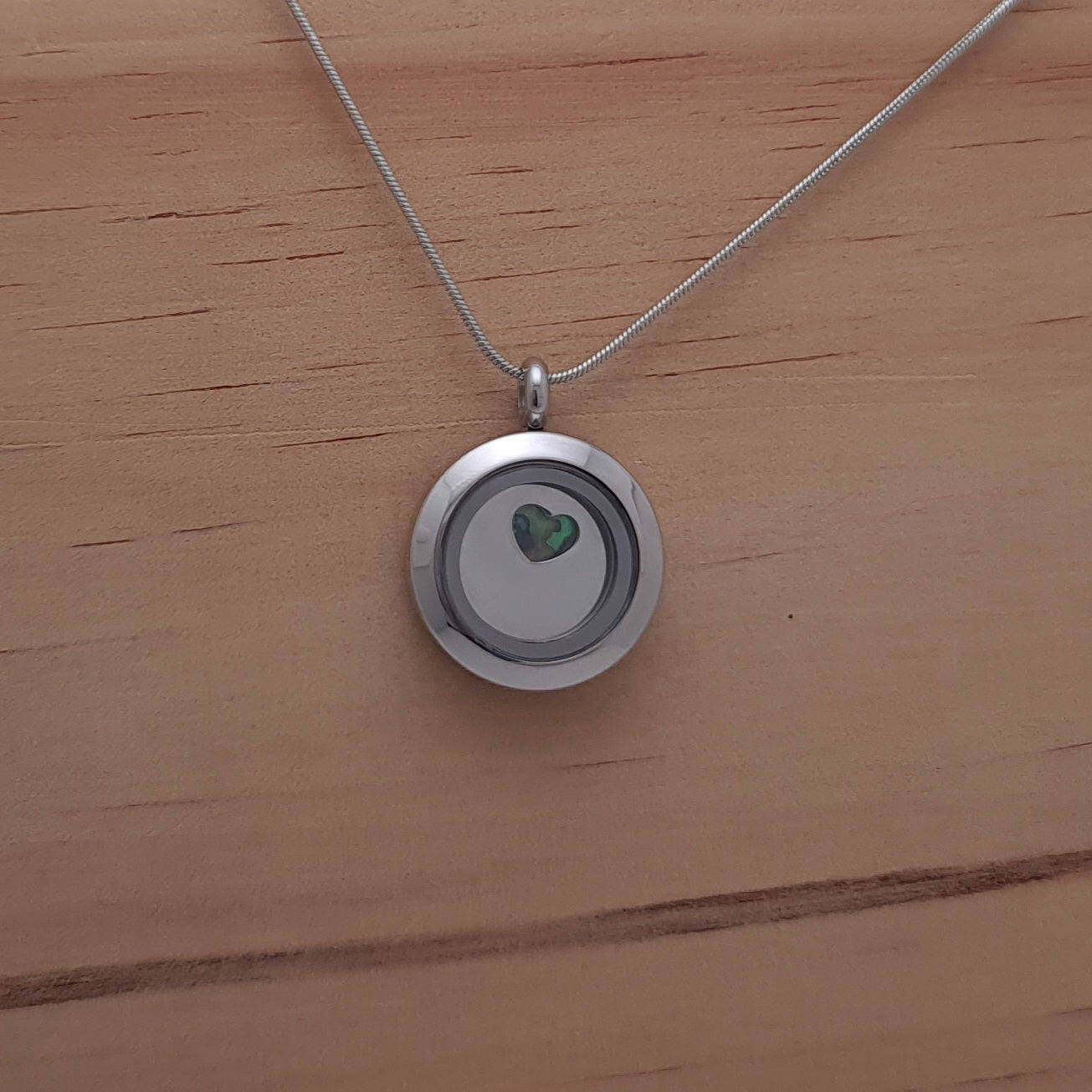 Paua Heart Locket Pendant - 20mm Stainless Steel - Timeless Trinkets NZ