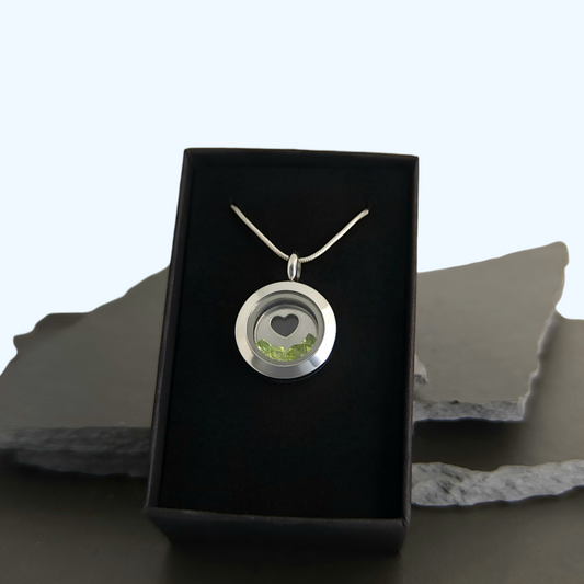 Peridot Heart Locket Pendant - 20mm Stainless Steel - Timeless Trinkets NZ