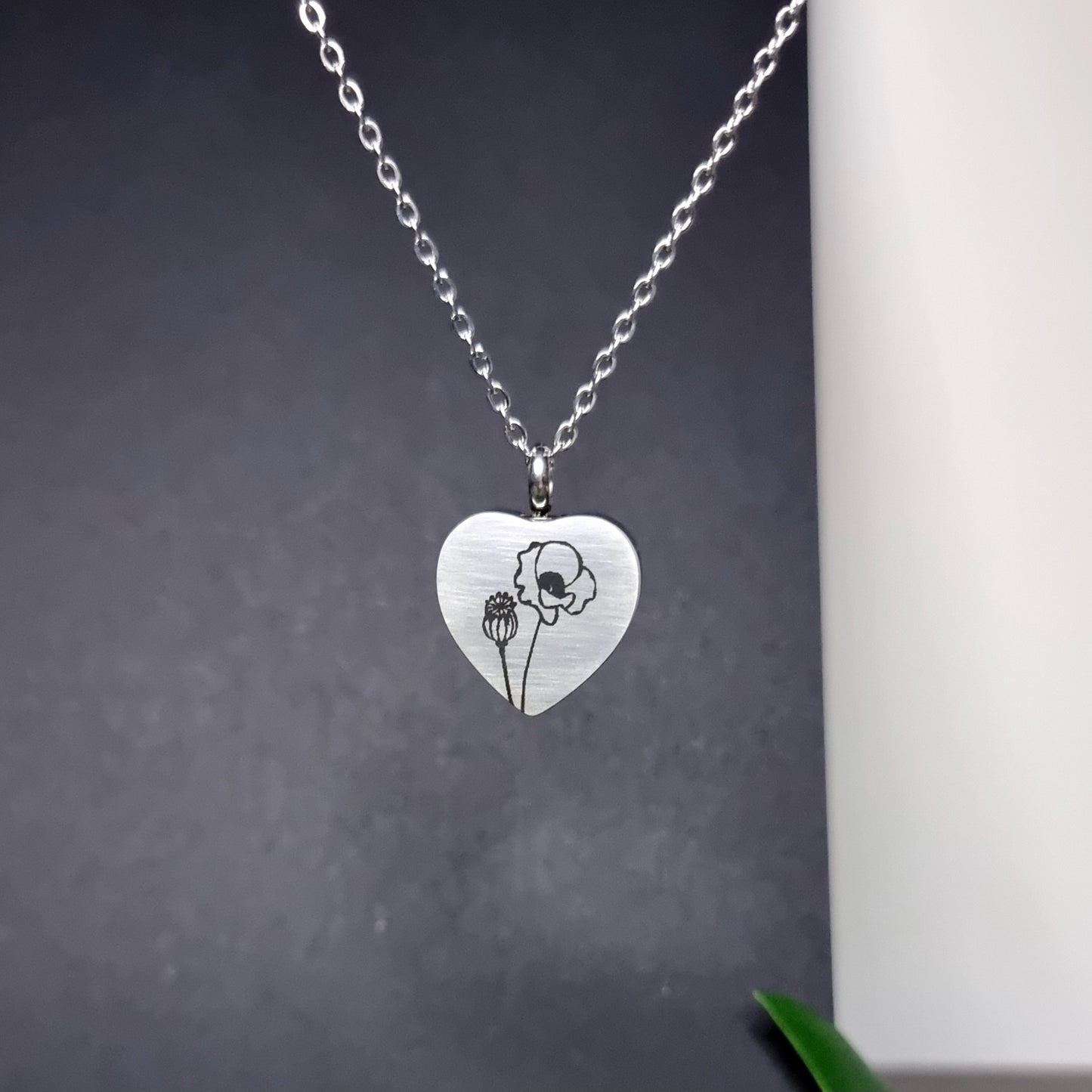 Poppy Engraved Keepsake Memorial Necklace - Timeless Trinkets NZ