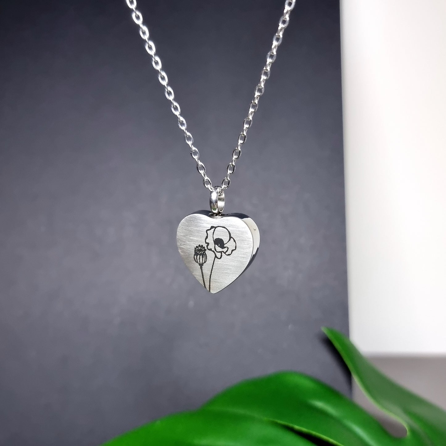 Poppy Engraved Keepsake Memorial Necklace - Timeless Trinkets NZ