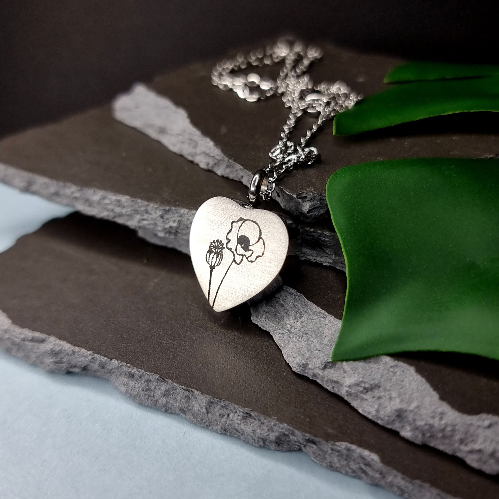 Poppy Engraved Keepsake Memorial Necklace - Timeless Trinkets NZ