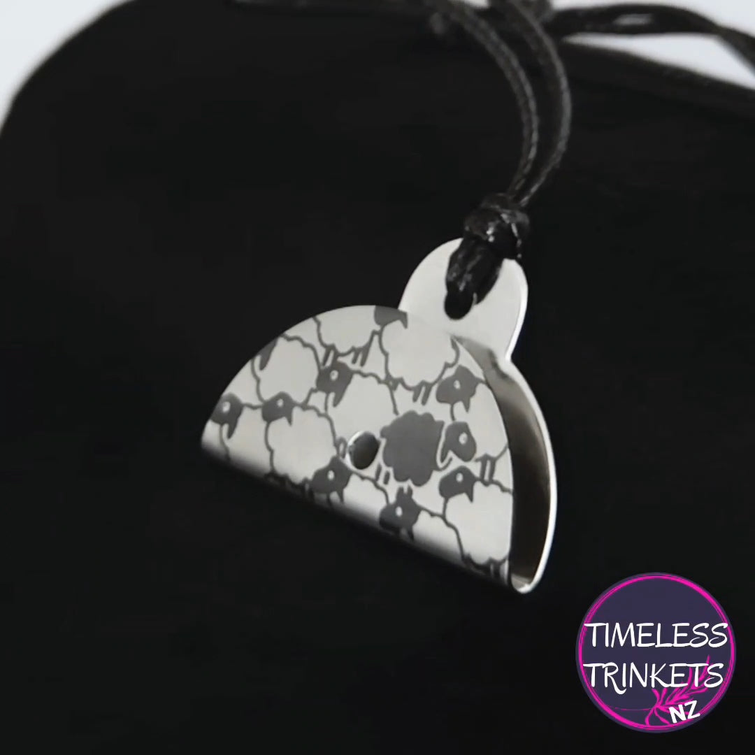 Sheep Engraved Shepherds Whistle Pendant - Stainless Steel