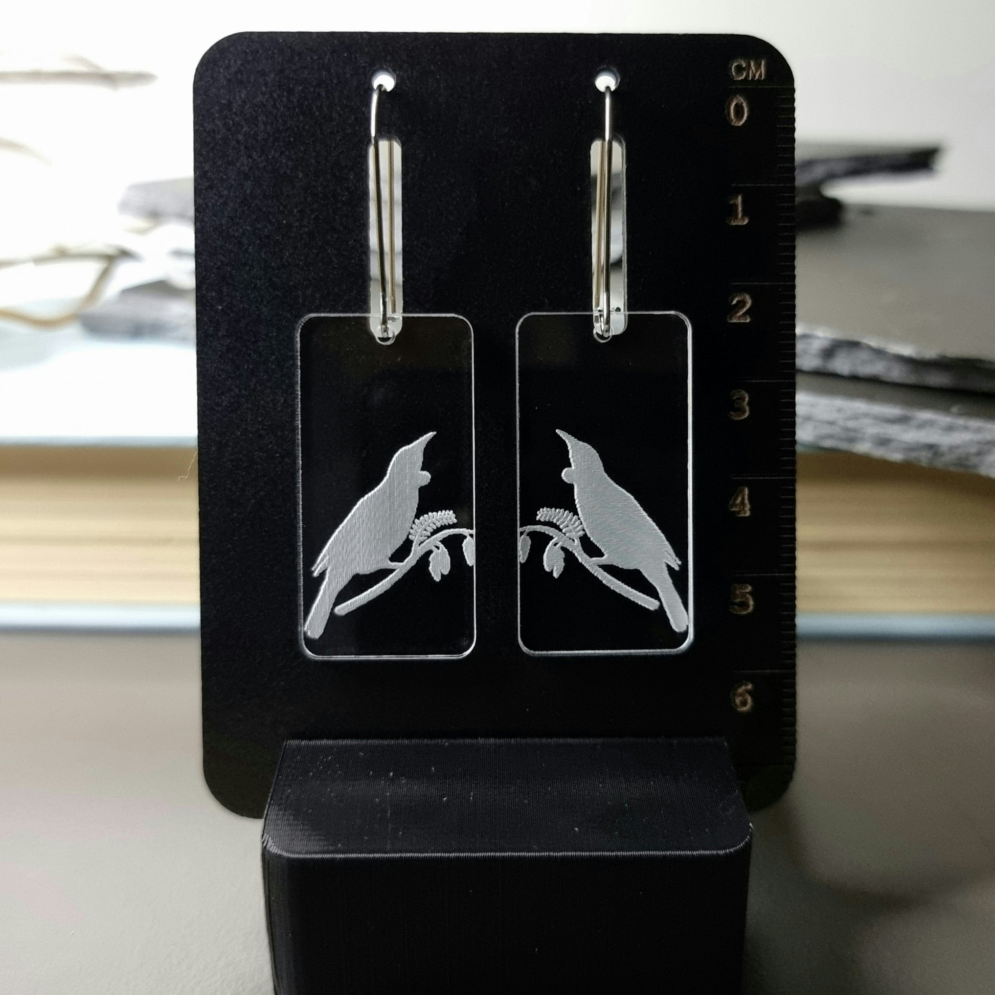 Tui Rectangle Engraved Earrings - Timeless Trinkets NZ