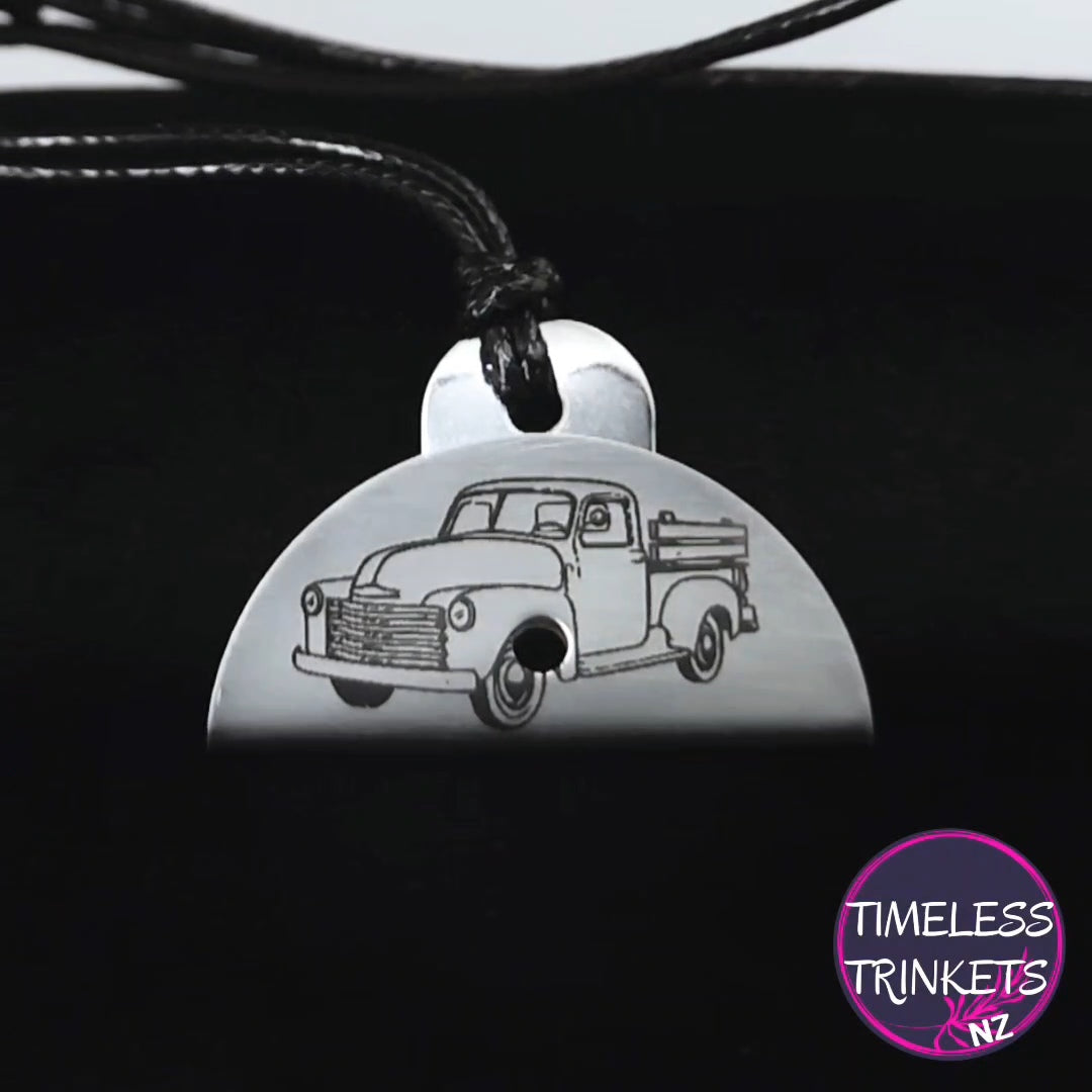 Vintage Truck Engraved Shepherds Whistle Pendant