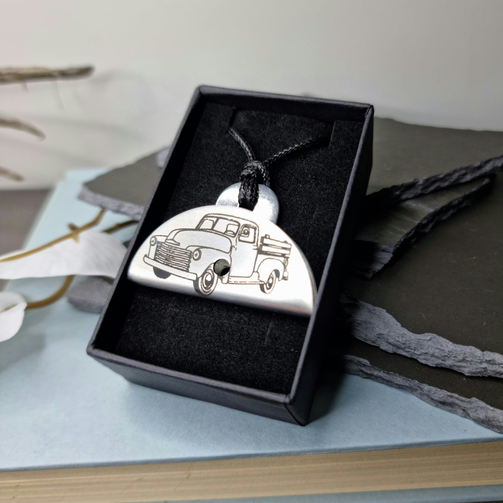 Vintage Truck Engraved Shepherds Whistle Pendant - In Box
