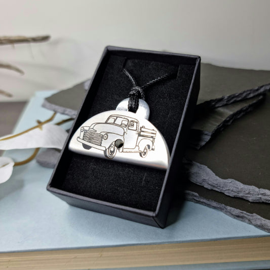 Vintage Truck Engraved Shepherds Whistle Pendant - In Box
