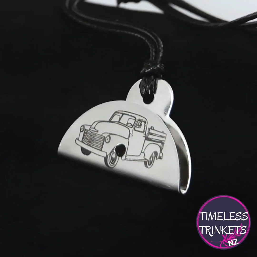 Vintage Ute Engraved Shepherds Whistle Pendant - Stainless Steel