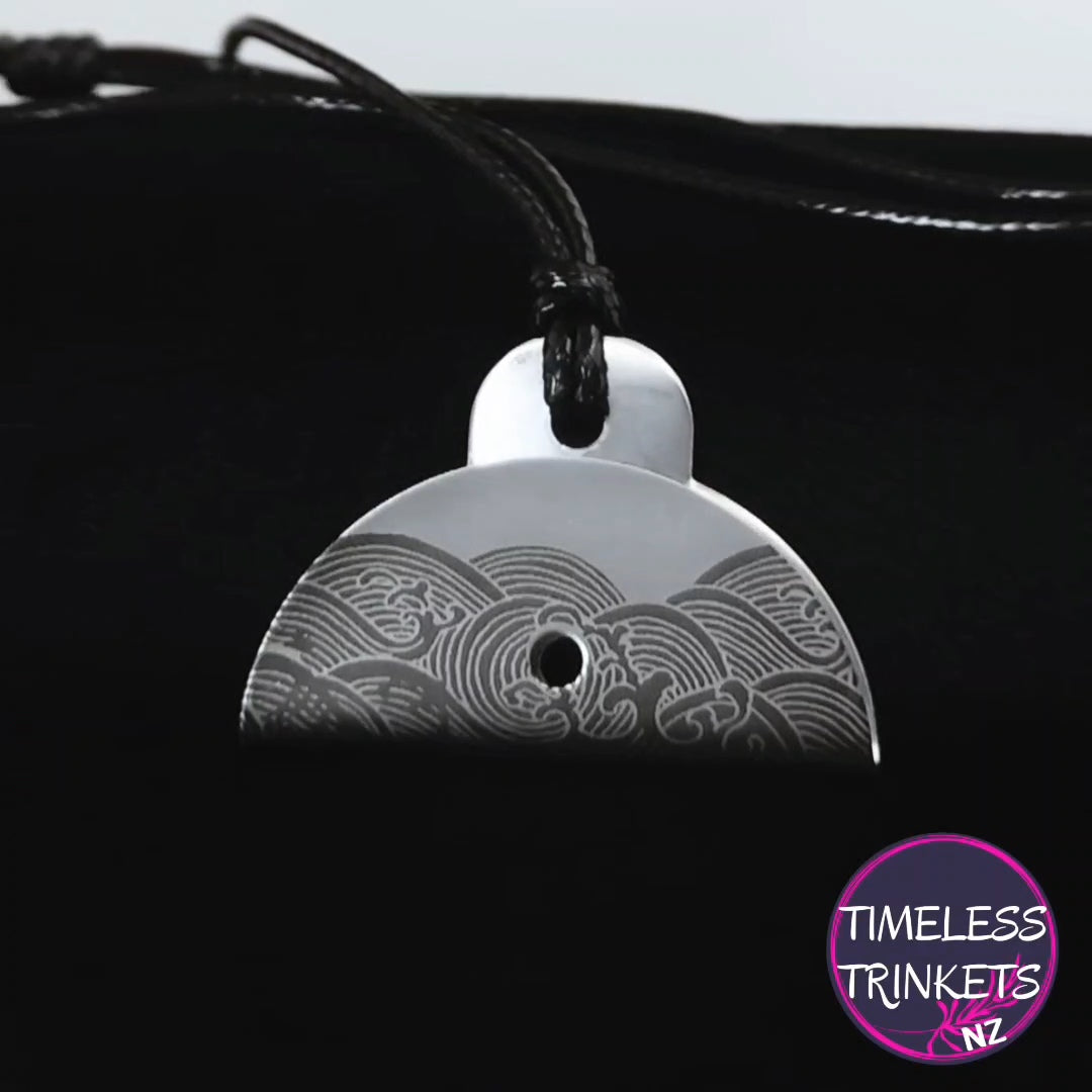 Wave Engraved Shepherds Whistle Pendant - Stainless Steel