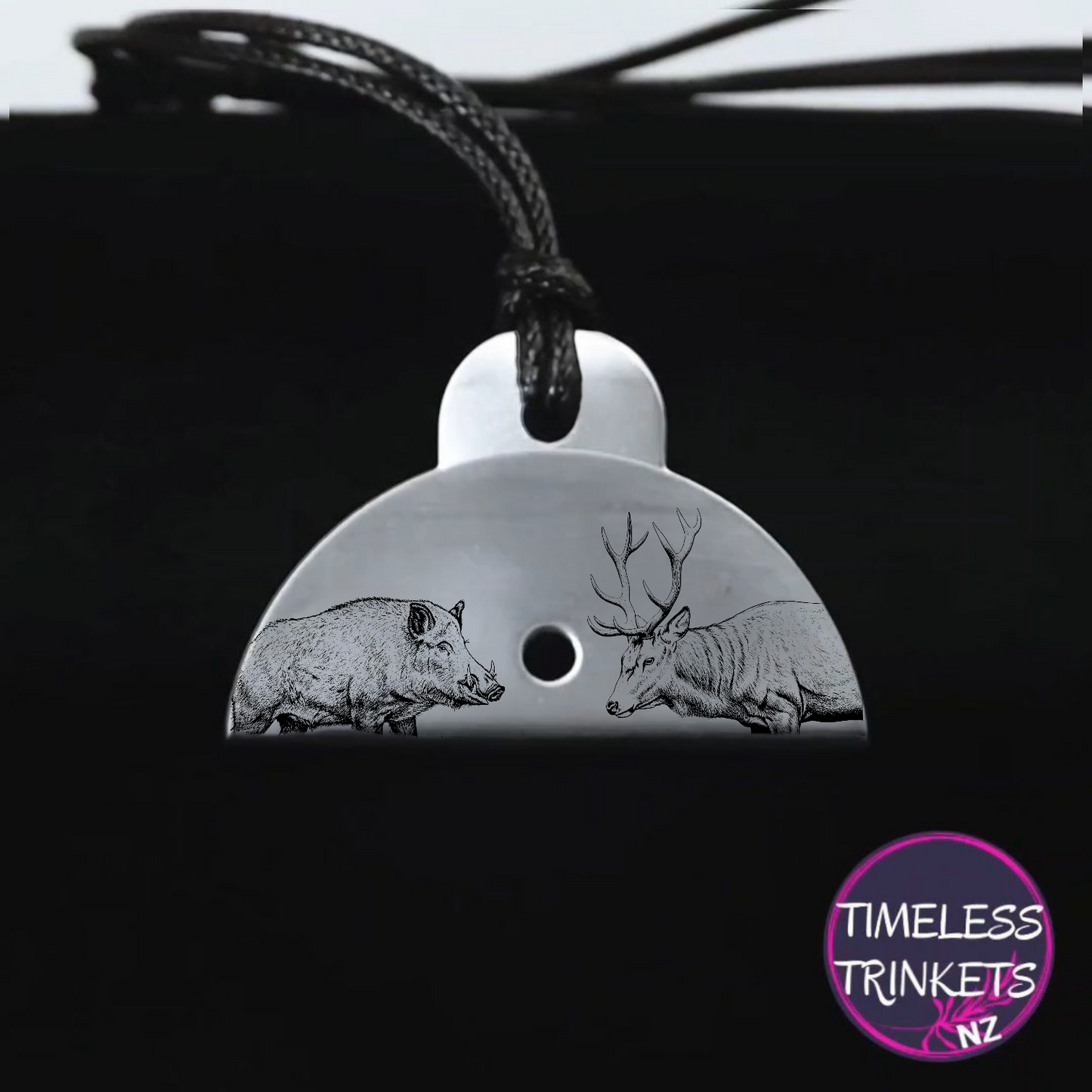 Boar & Stag Engraved Shepherds Whistle Pendant