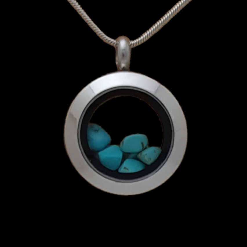 Turquoise Locket Pendant - 20mm Stainless Steel - Timeless Trinkets NZ