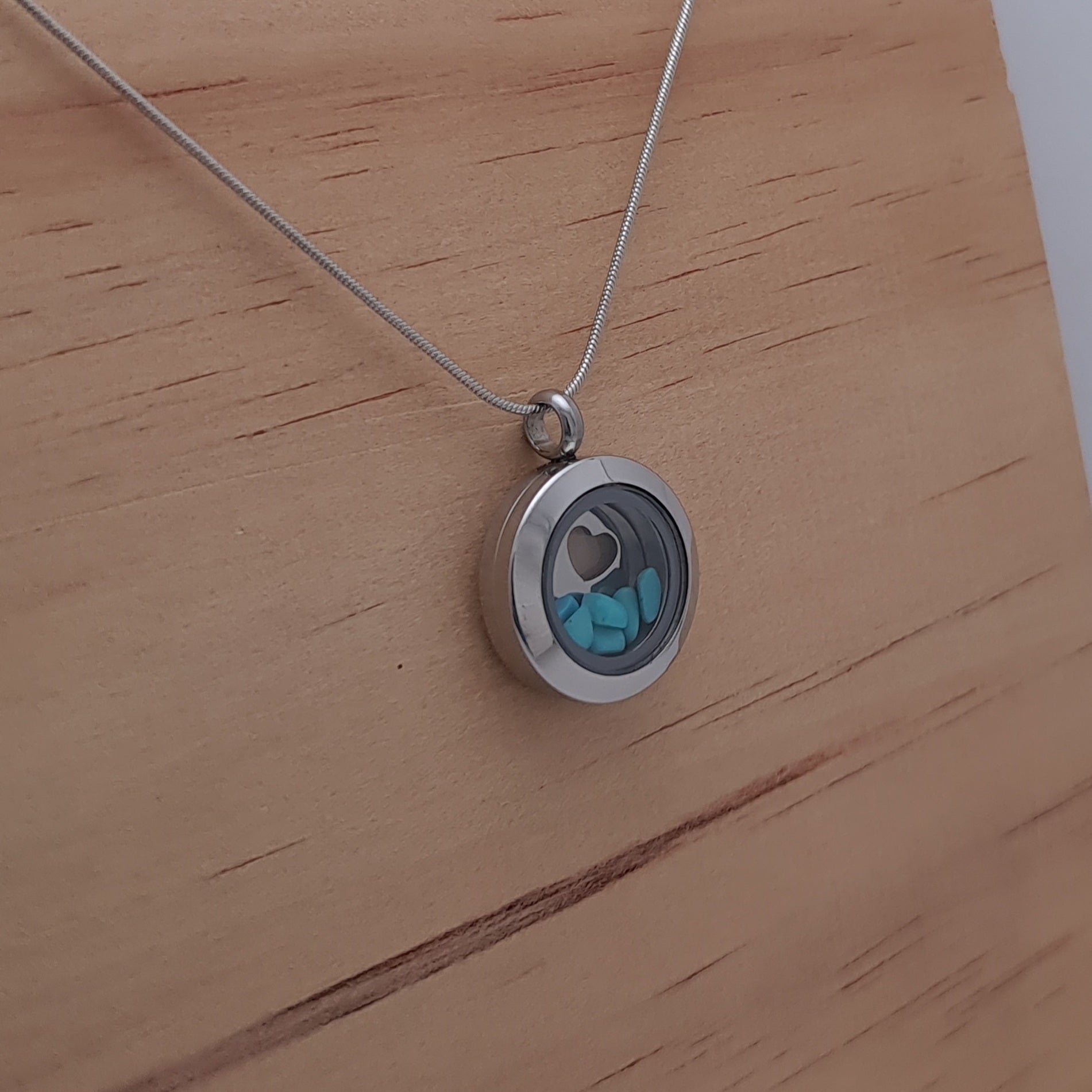 Turquoise Locket Pendant - 20mm Stainless Steel - Timeless Trinkets NZ
