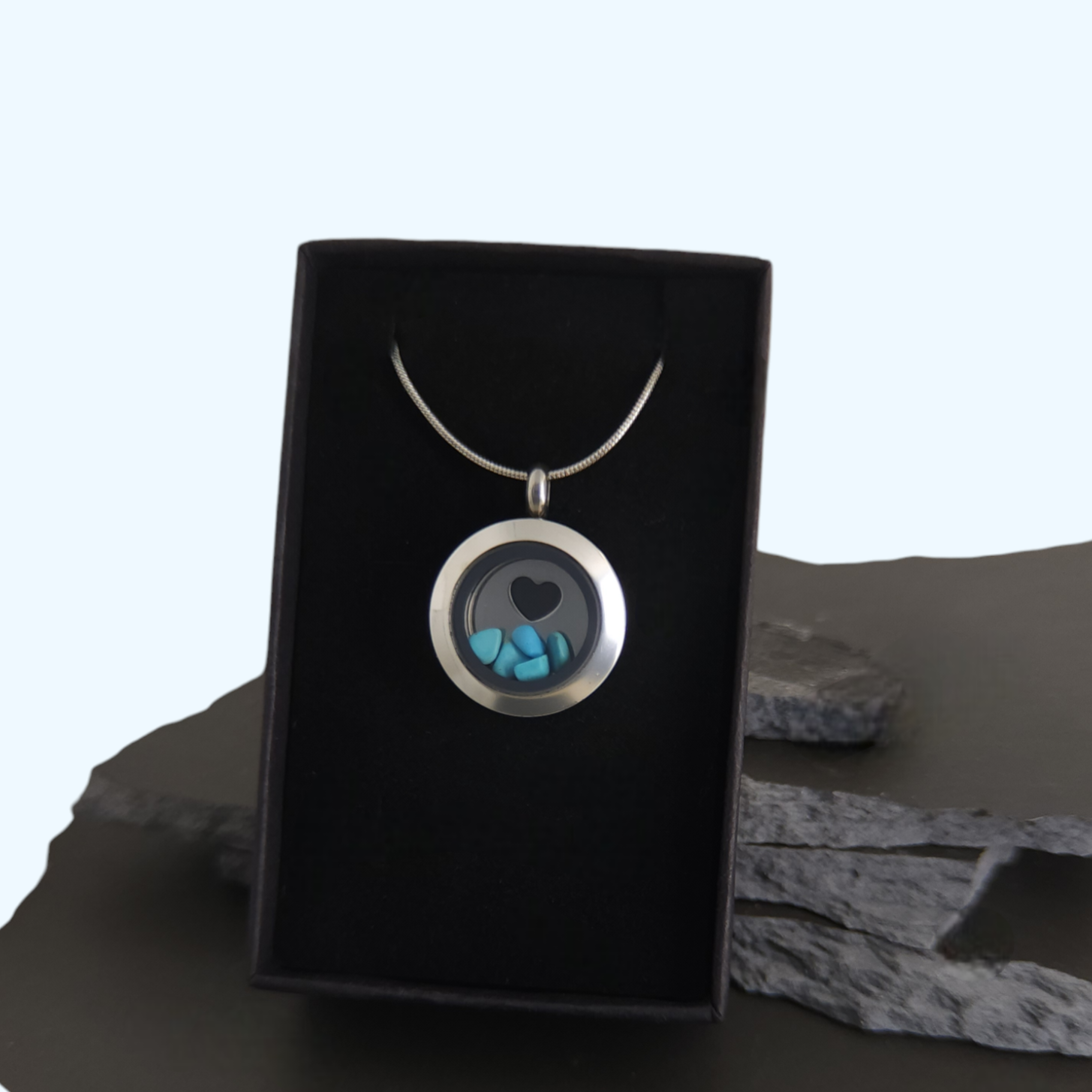 Turquoise Locket Pendant - 20mm Stainless Steel - Timeless Trinkets NZ