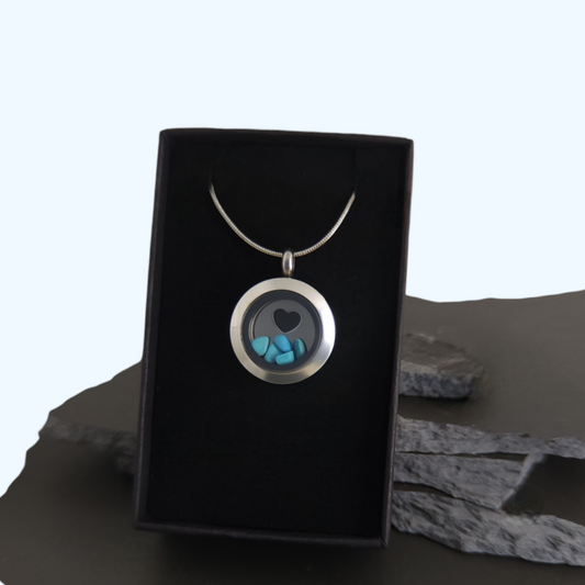 Turquoise Locket Pendant - 20mm Stainless Steel - Timeless Trinkets NZ