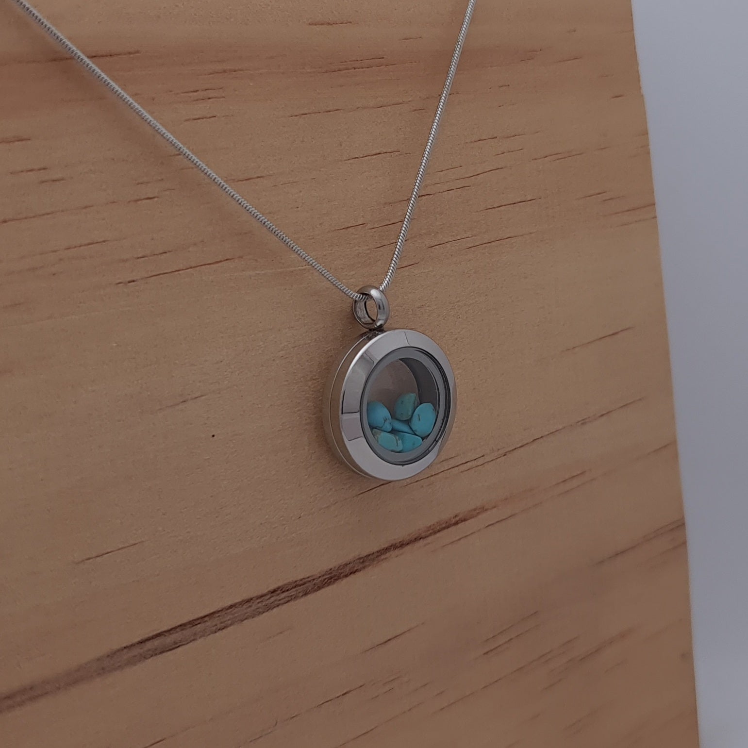 Turquoise Locket Pendant - 20mm Stainless Steel - Timeless Trinkets NZ