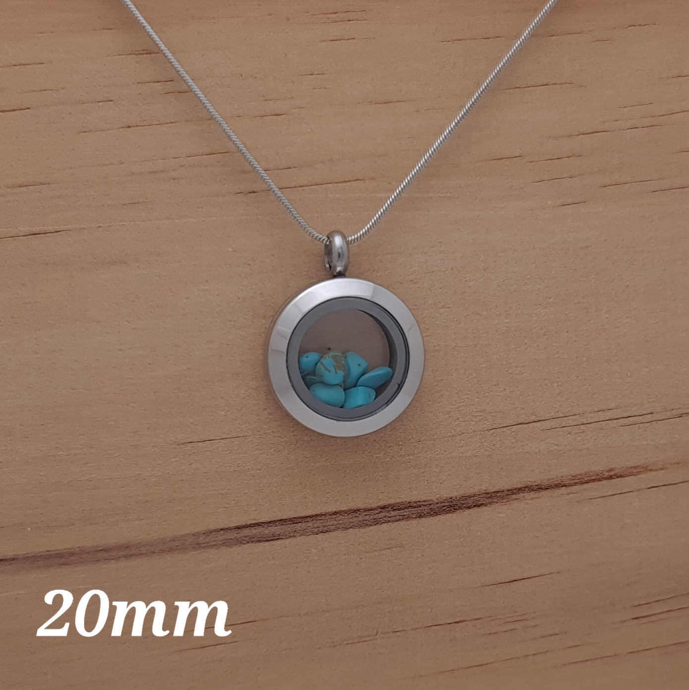 Turquoise Locket Pendant - 20mm Stainless Steel - Timeless Trinkets NZ